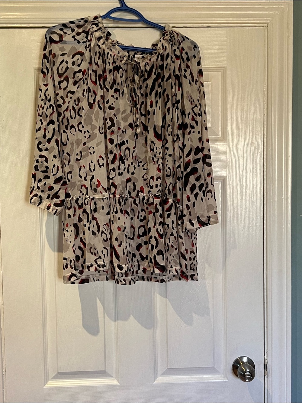 Womens White Animal Print Peasant Blouse